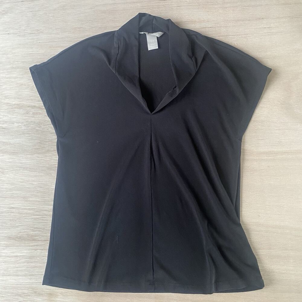 Women’s Lightweight V Neck Black Cap Sleeve Blouse Size XS